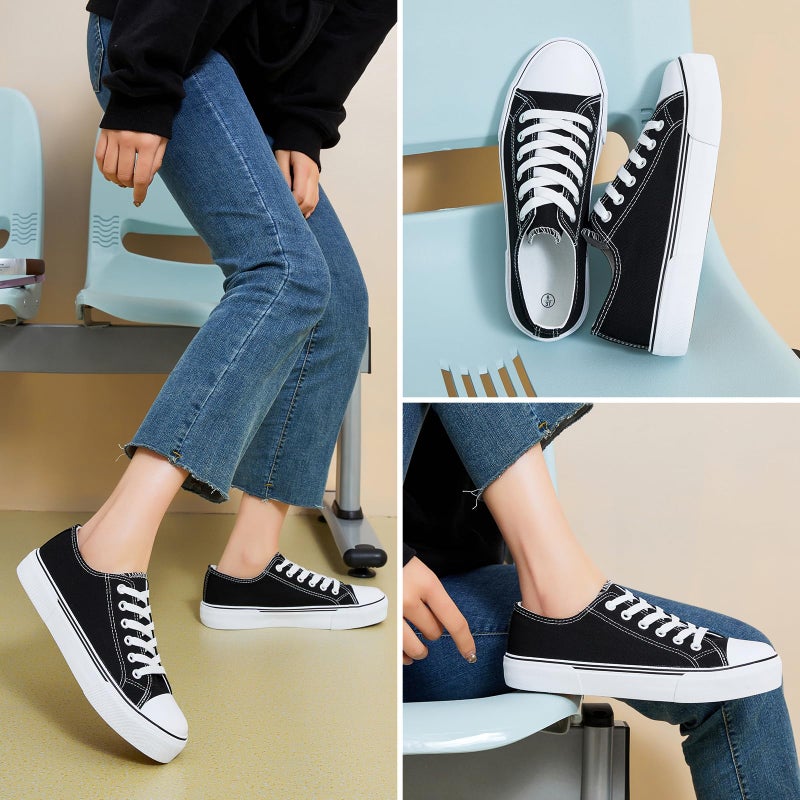 hash bubbie Women's Canvas Shoes Fashion Canvas Sneakers for Women Casual Tennis Shoes Low Top Walking Shoes(Black,US9) - Image 5